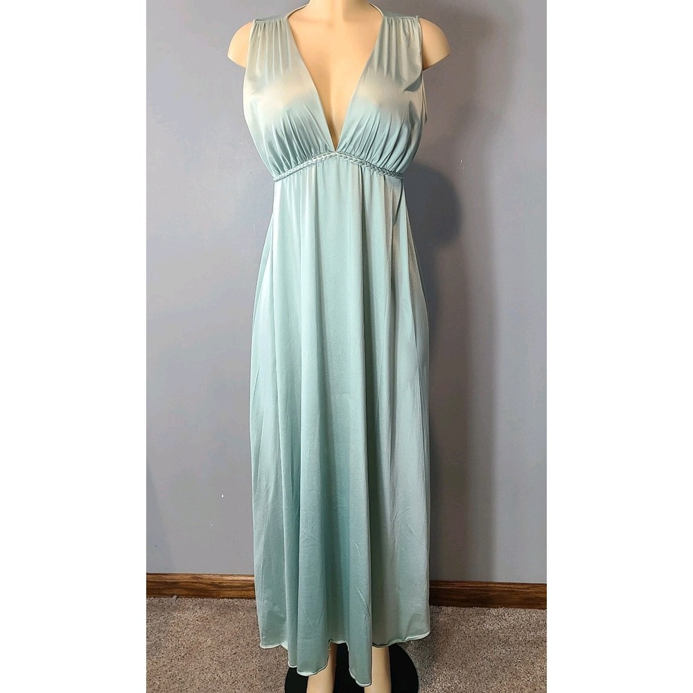 Vtg Satin Slip Dress‎ Sz Small Chemise Maxi 1960s Goddess Empire Waist Fairy